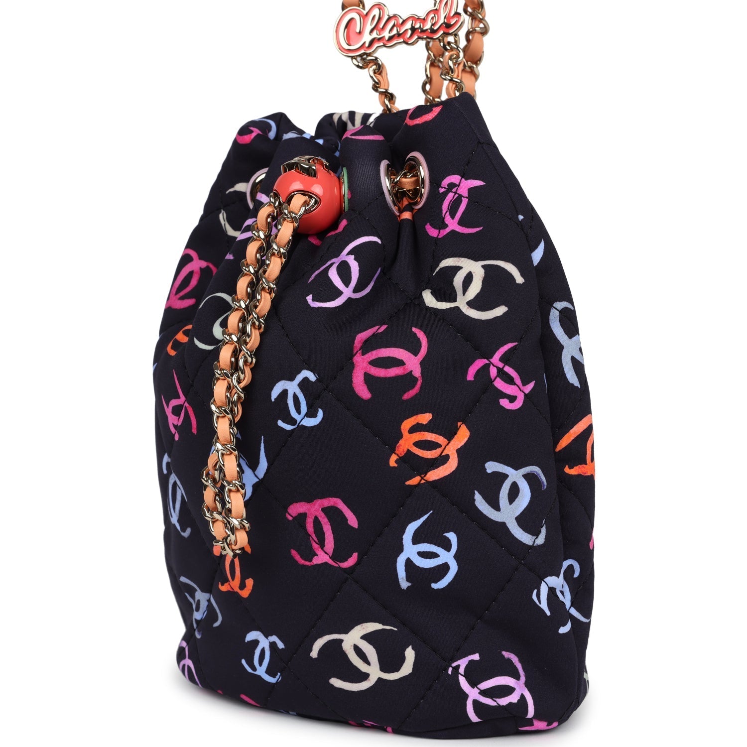 Medium CC Drawstring Backpack Multicolored Printed Fabric Light Gold Hardware