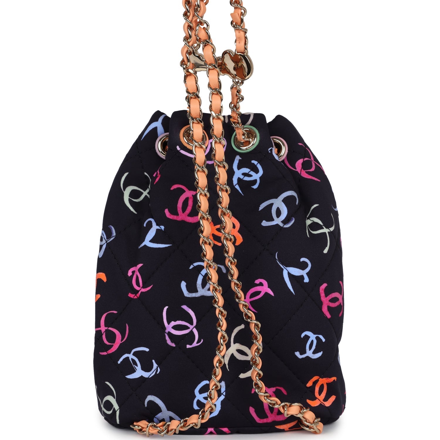 Medium CC Drawstring Backpack Multicolored Printed Fabric Light Gold Hardware