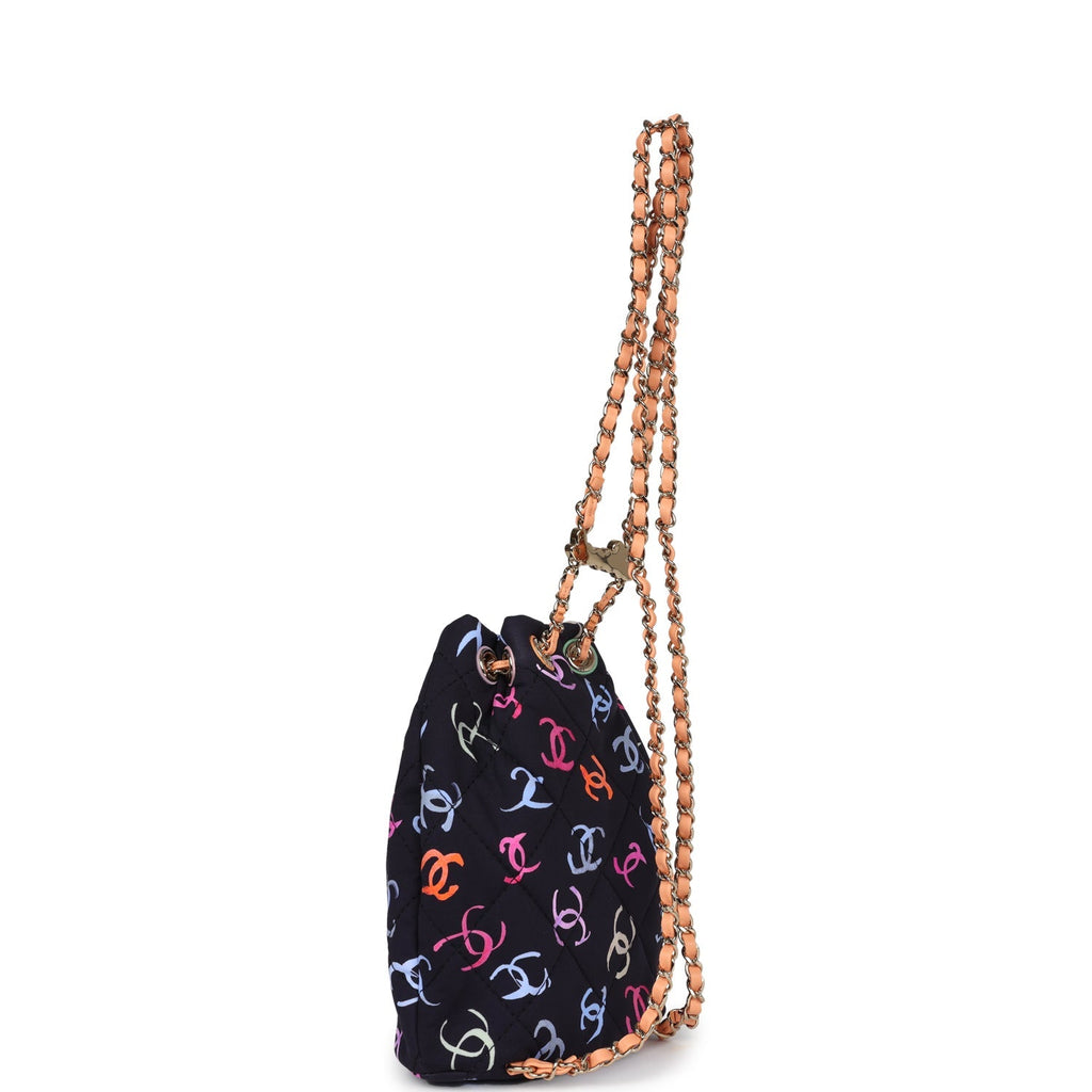 Medium CC Drawstring Backpack Multicolored Printed Fabric Light Gold Hardware