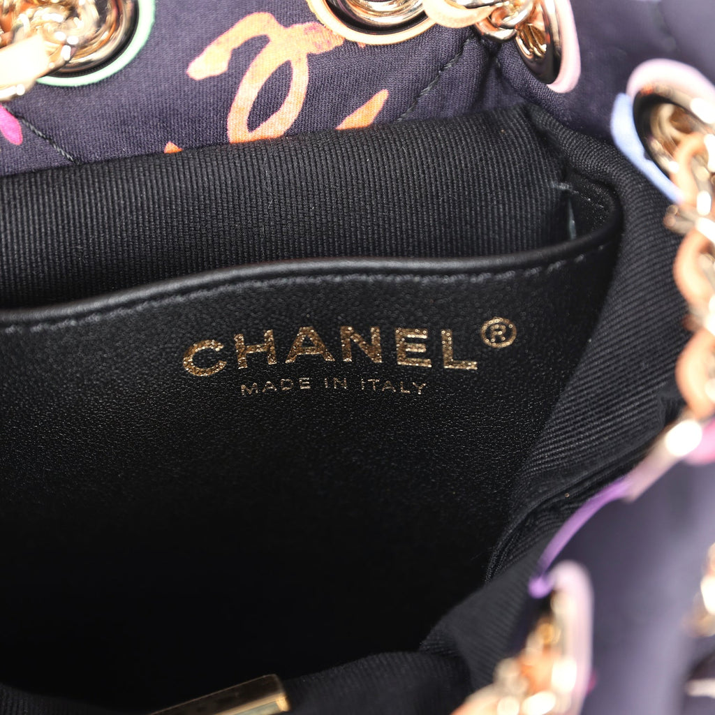 Medium CC Drawstring Backpack Multicolored Printed Fabric Light Gold Hardware