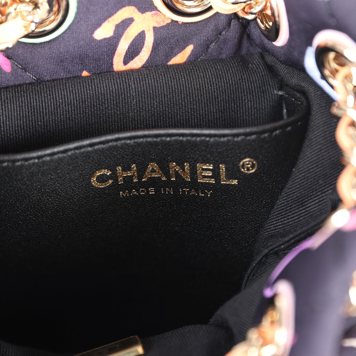 Medium CC Drawstring Backpack Multicolored Printed Fabric Light Gold Hardware