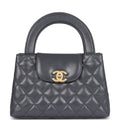 Small Kelly Shopper Dark Grey Shiny Aged Calfskin Brushed Gold Hardware
