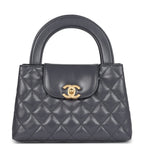 Small Kelly Shopper Dark Grey Shiny Aged Calfskin Brushed Gold Hardware