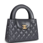 Small Kelly Shopper Dark Grey Shiny Aged Calfskin Brushed Gold Hardware