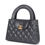 Small Kelly Shopper Dark Grey Shiny Aged Calfskin Brushed Gold Hardware