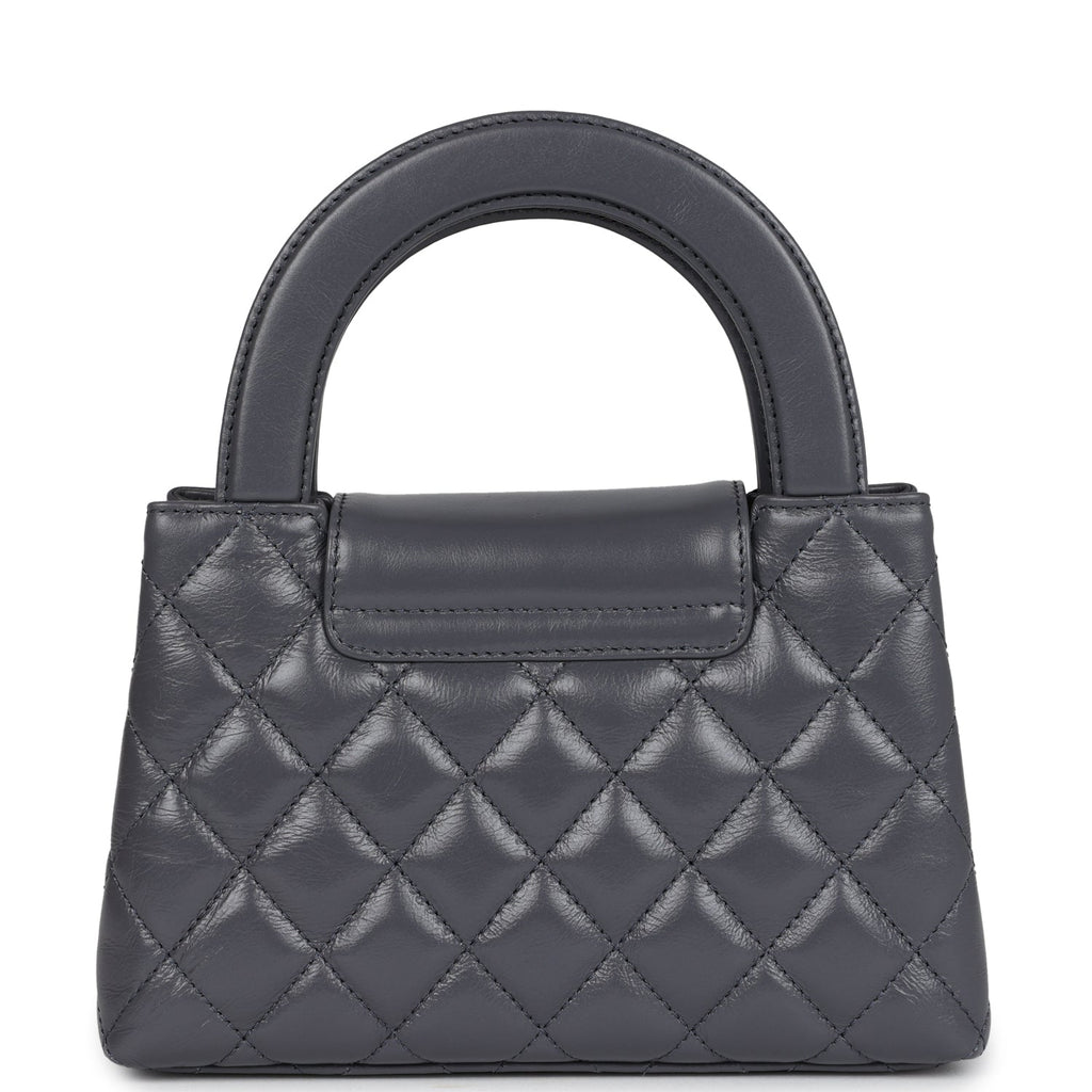 Small Kelly Shopper Dark Grey Shiny Aged Calfskin Brushed Gold Hardware