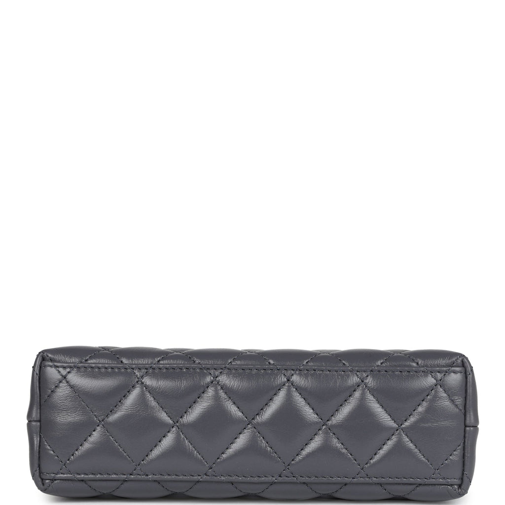 Small Kelly Shopper Dark Grey Shiny Aged Calfskin Brushed Gold Hardware