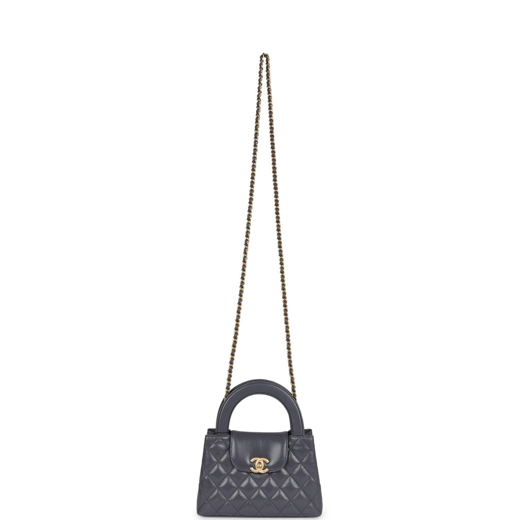 Small Kelly Shopper Dark Grey Shiny Aged Calfskin Brushed Gold Hardware