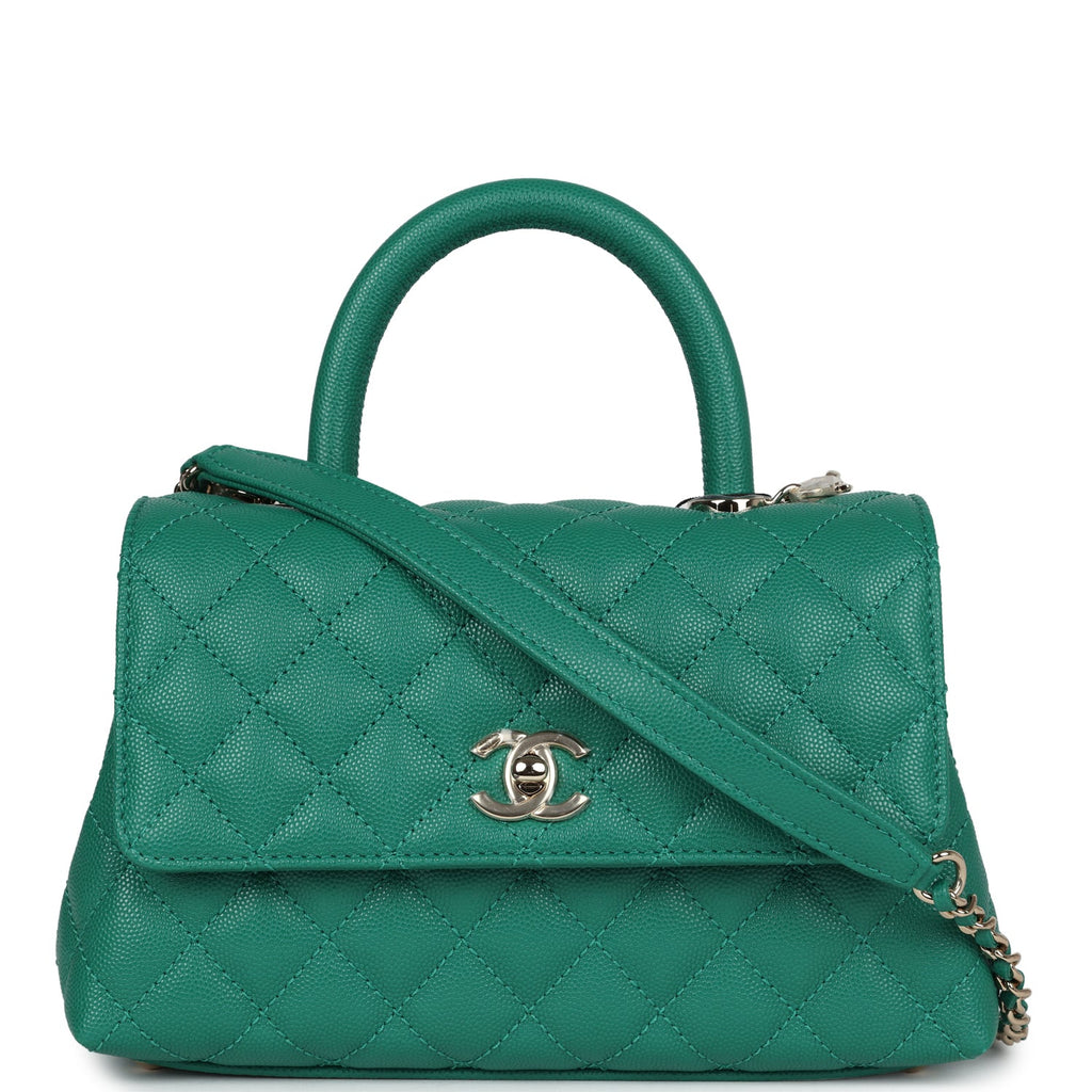 Mini Coco Top Handle Flap Bag Dark Green Caviar Light Gold Hardware