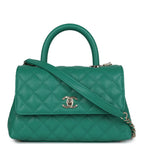 Mini Coco Top Handle Flap Bag Dark Green Caviar Light Gold Hardware