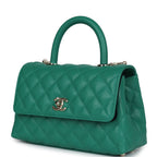 Mini Coco Top Handle Flap Bag Dark Green Caviar Light Gold Hardware