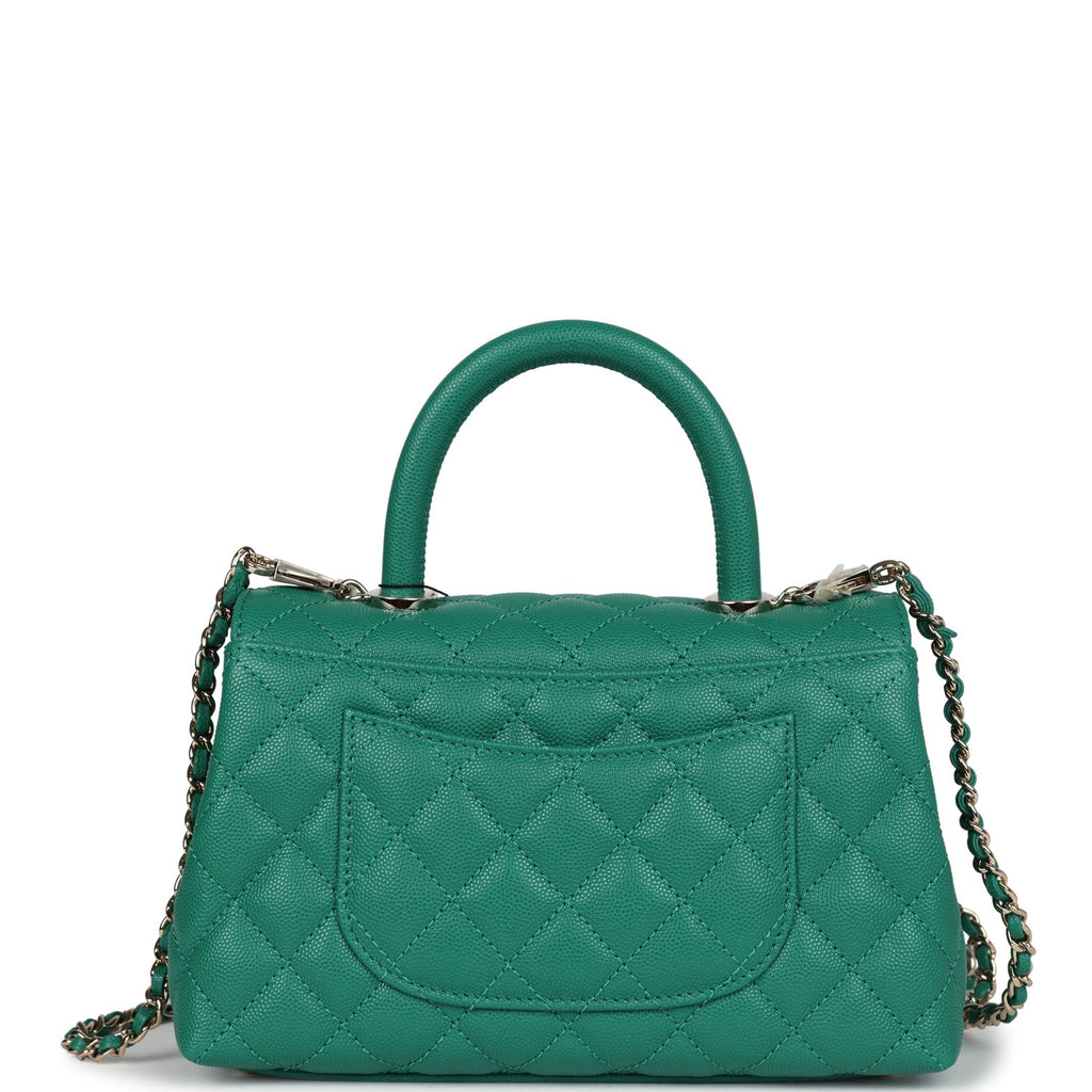Mini Coco Top Handle Flap Bag Dark Green Caviar Light Gold Hardware