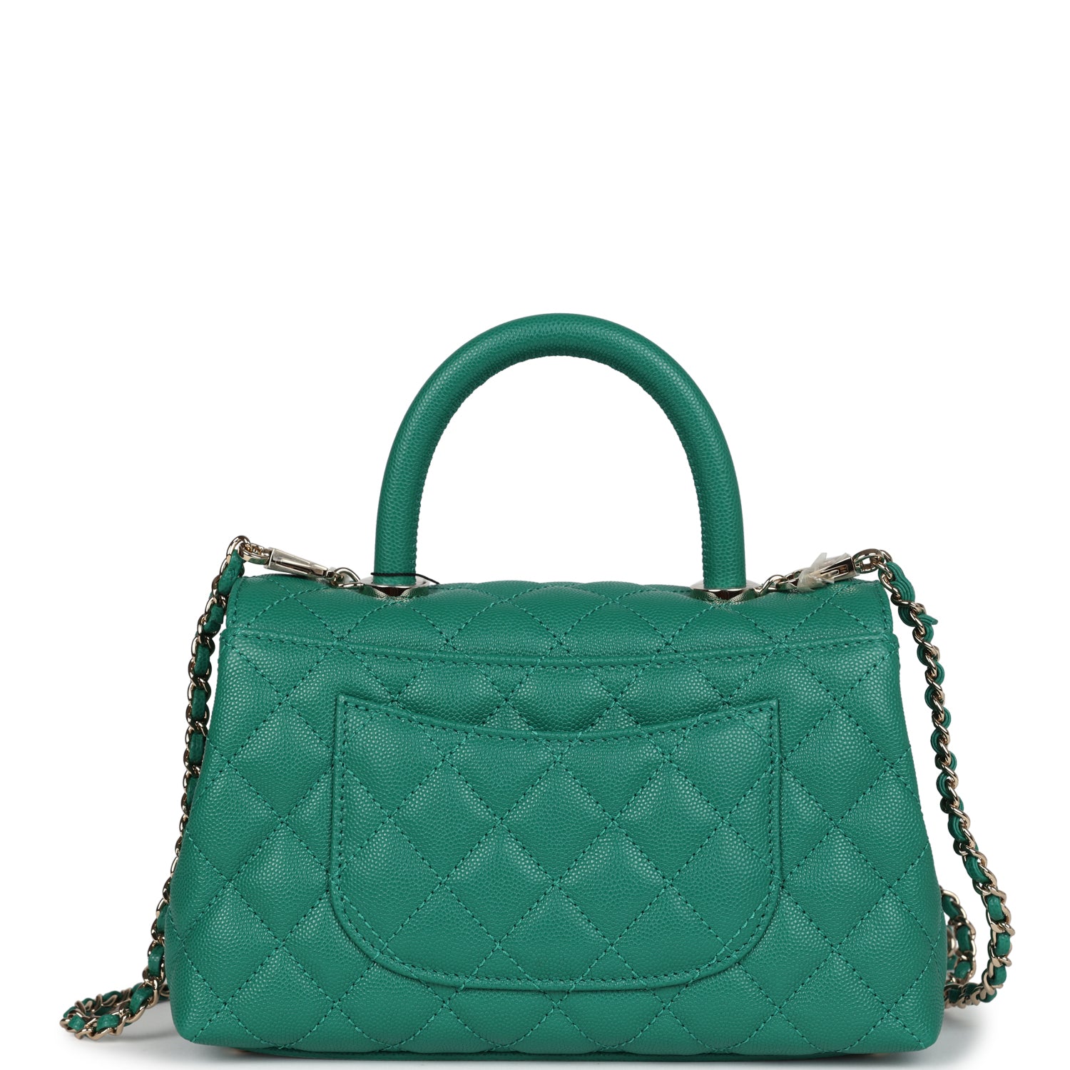 Mini Coco Top Handle Flap Bag Dark Green Caviar Light Gold Hardware