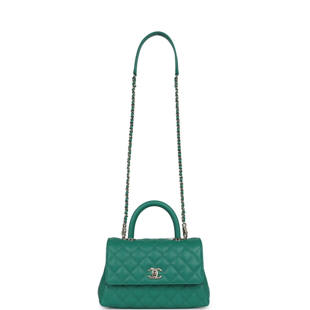 Mini Coco Top Handle Flap Bag Dark Green Caviar Light Gold Hardware