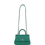 Mini Coco Top Handle Flap Bag Dark Green Caviar Light Gold Hardware
