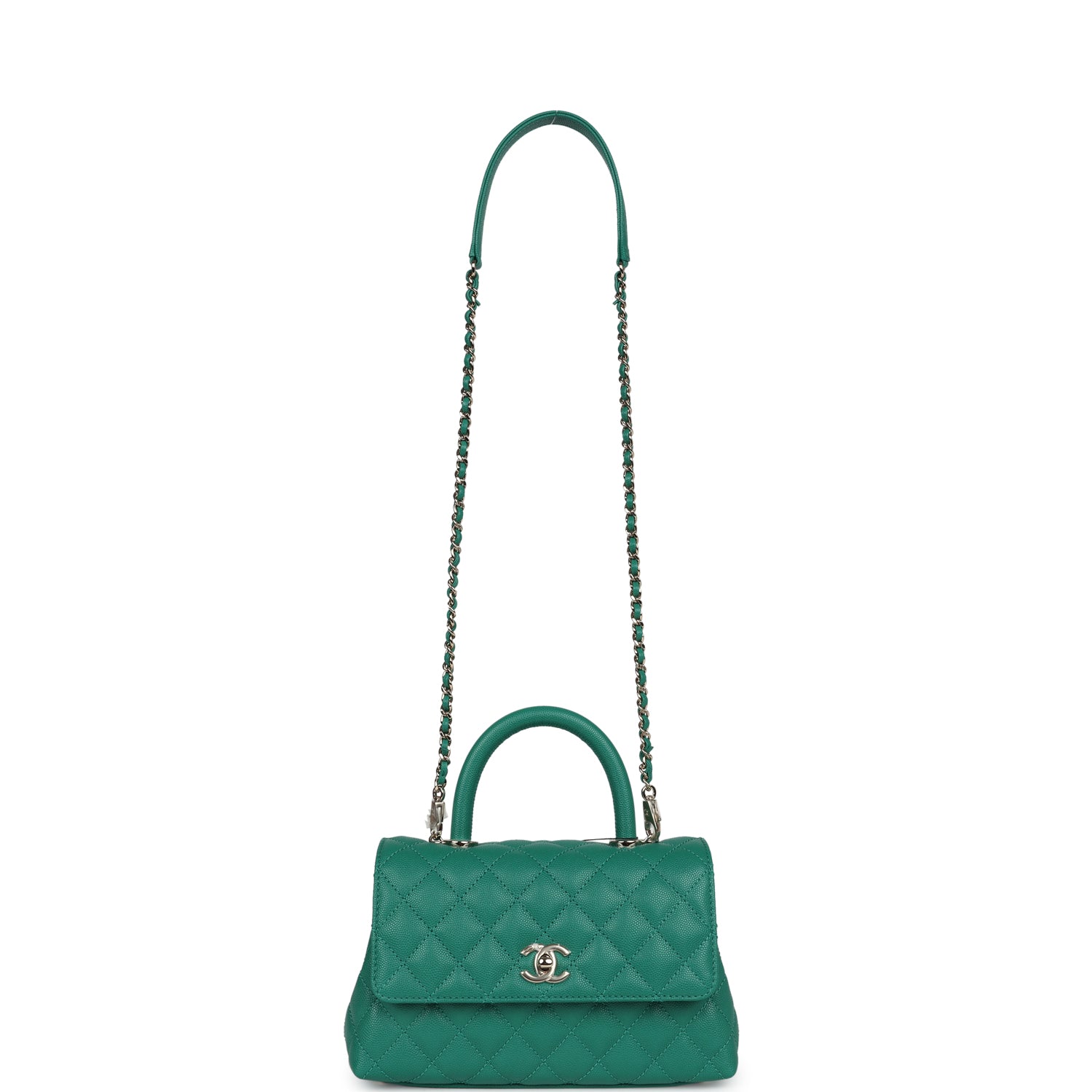 Mini Coco Top Handle Flap Bag Dark Green Caviar Light Gold Hardware