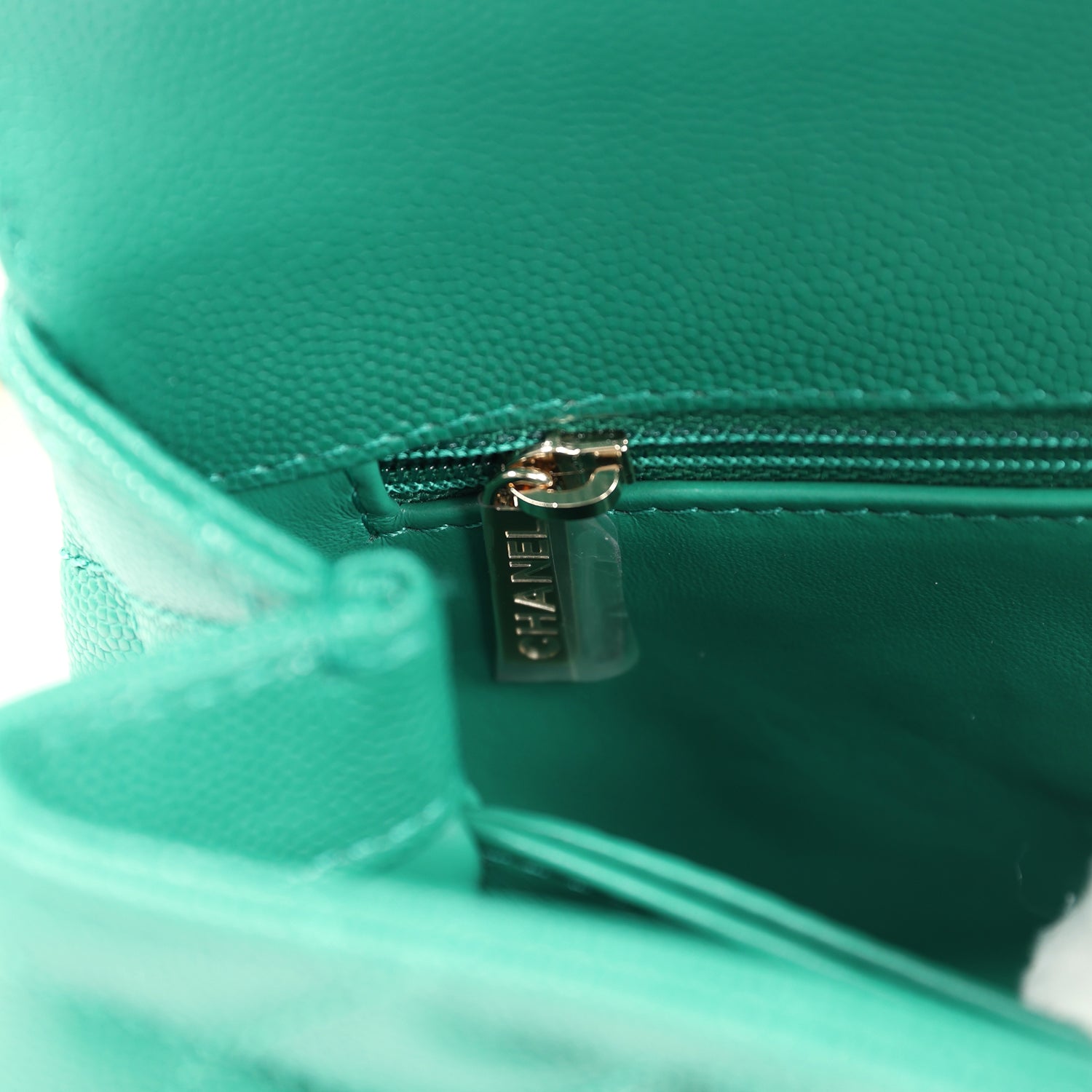 Mini Coco Top Handle Flap Bag Dark Green Caviar Light Gold Hardware