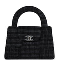 Small Kelly Shopper Dark Grey and Black Plaid Canvas Ruthenium Hardware