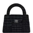 Small Kelly Shopper Dark Grey and Black Plaid Canvas Ruthenium Hardware