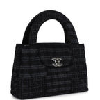 Small Kelly Shopper Dark Grey and Black Plaid Canvas Ruthenium Hardware
