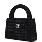 Small Kelly Shopper Dark Grey and Black Plaid Canvas Ruthenium Hardware