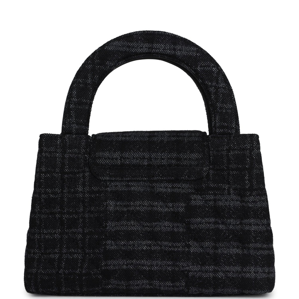 Small Kelly Shopper Dark Grey and Black Plaid Canvas Ruthenium Hardware