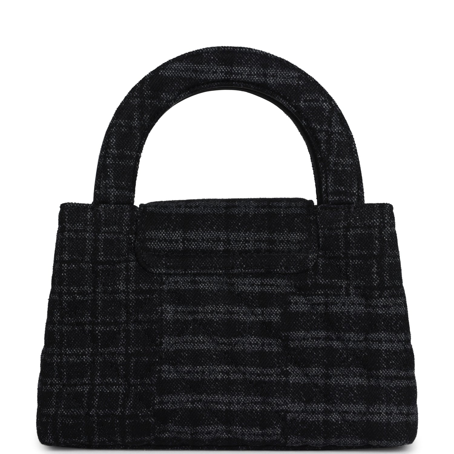 Small Kelly Shopper Dark Grey and Black Plaid Canvas Ruthenium Hardware