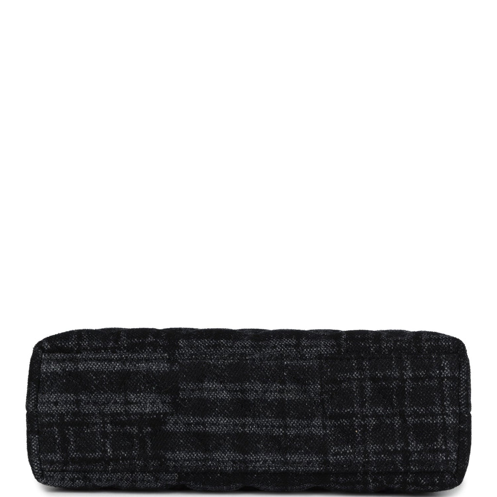 Small Kelly Shopper Dark Grey and Black Plaid Canvas Ruthenium Hardware
