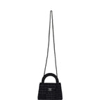 Small Kelly Shopper Dark Grey and Black Plaid Canvas Ruthenium Hardware
