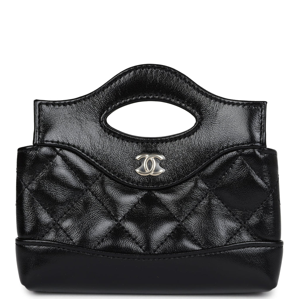 Micro 31 Shopper Black Shiny Lambskin Light Gold Hardware