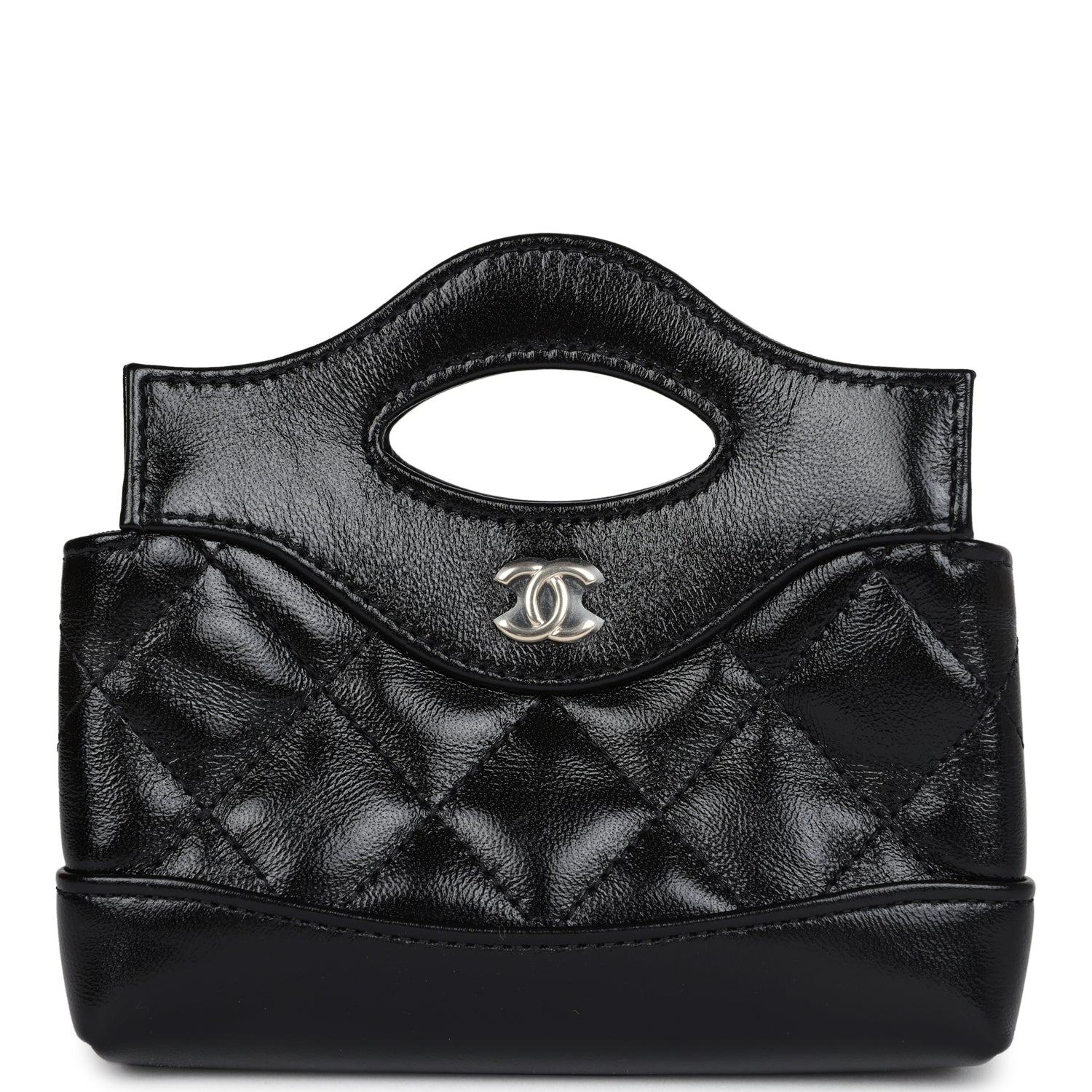 Micro 31 Shopper Black Shiny Lambskin Light Gold Hardware