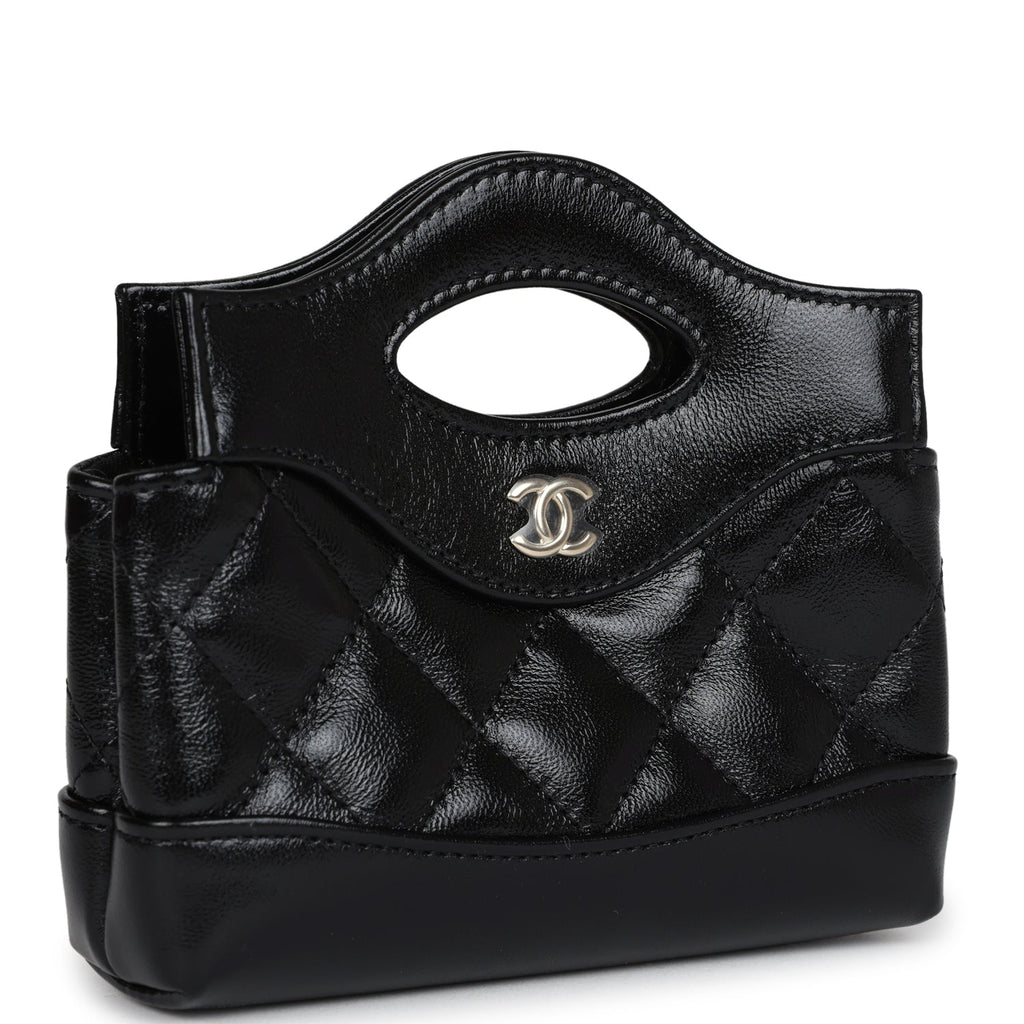 Micro 31 Shopper Black Shiny Lambskin Light Gold Hardware