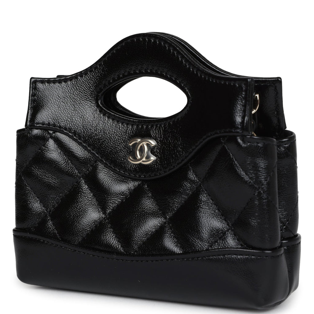 Micro 31 Shopper Black Shiny Lambskin Light Gold Hardware