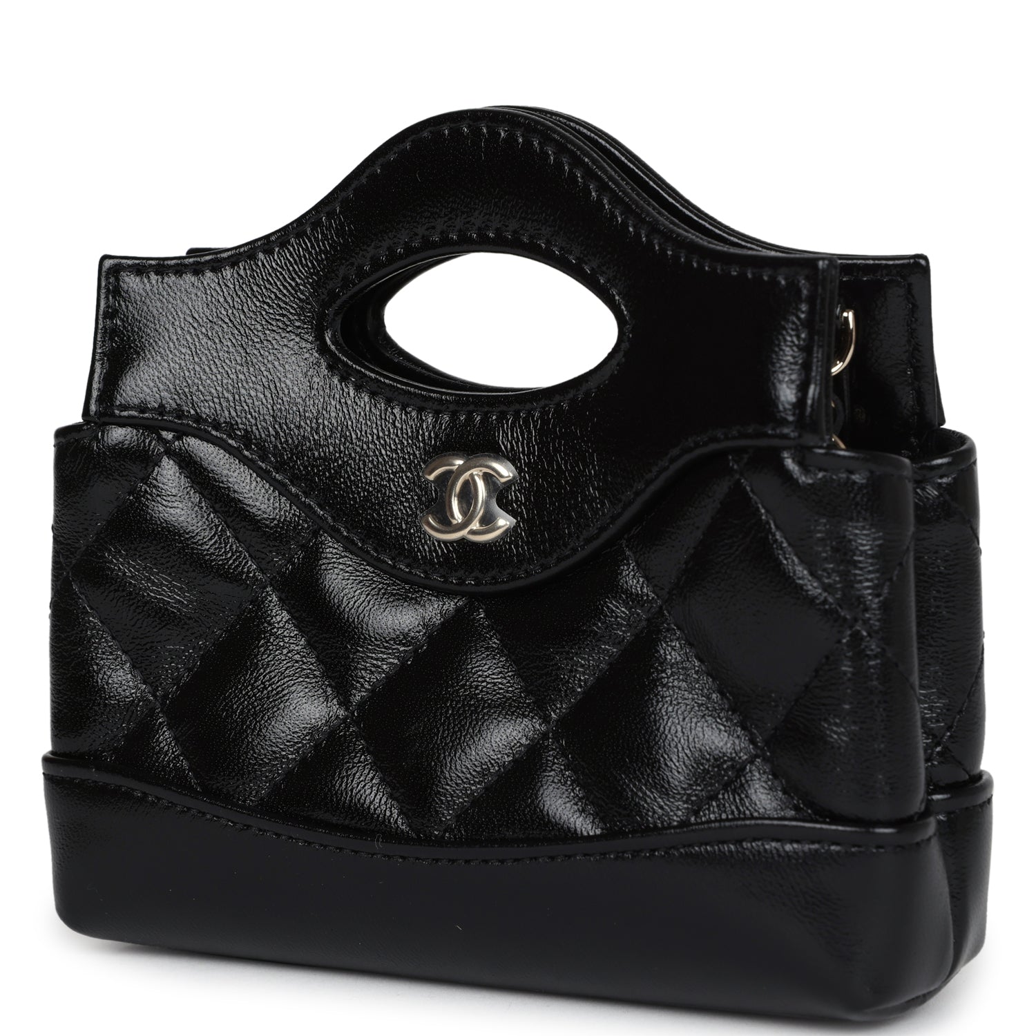 Micro 31 Shopper Black Shiny Lambskin Light Gold Hardware