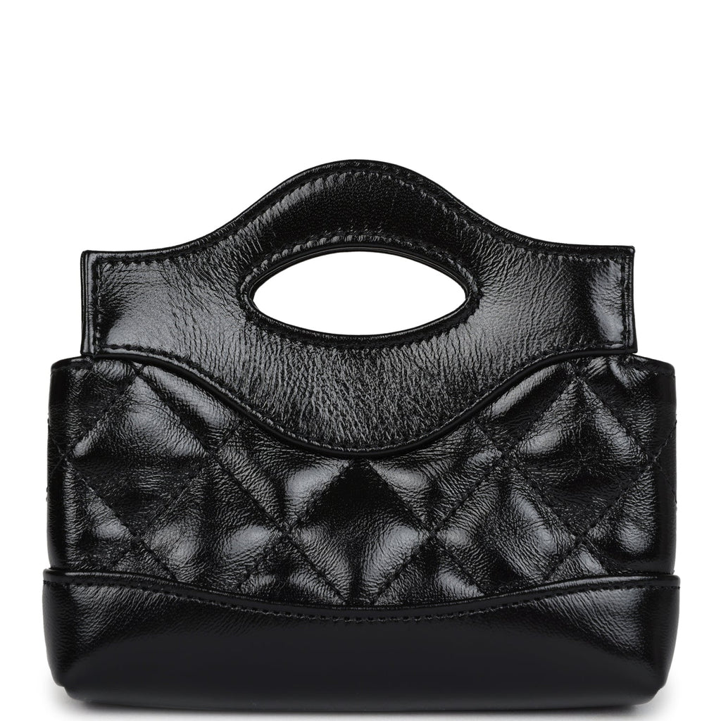 Micro 31 Shopper Black Shiny Lambskin Light Gold Hardware