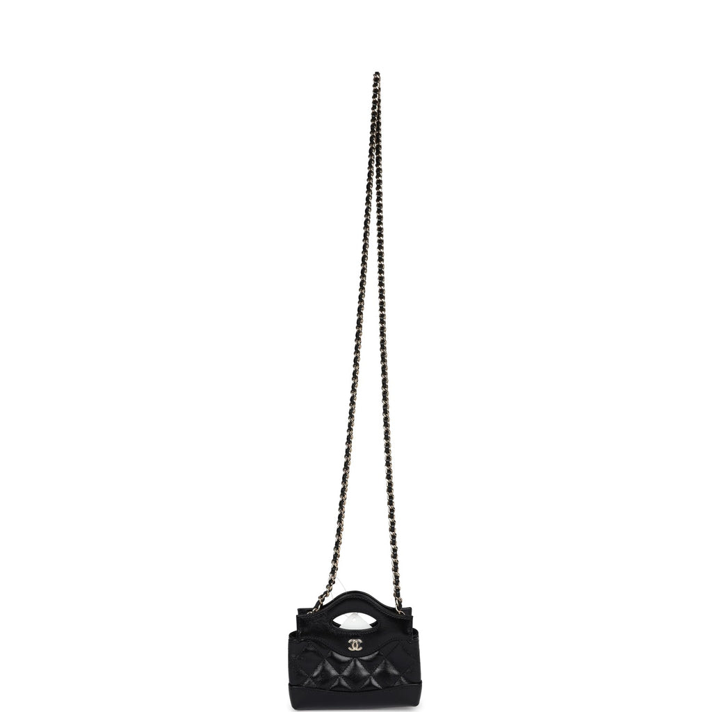 Micro 31 Shopper Black Shiny Lambskin Light Gold Hardware
