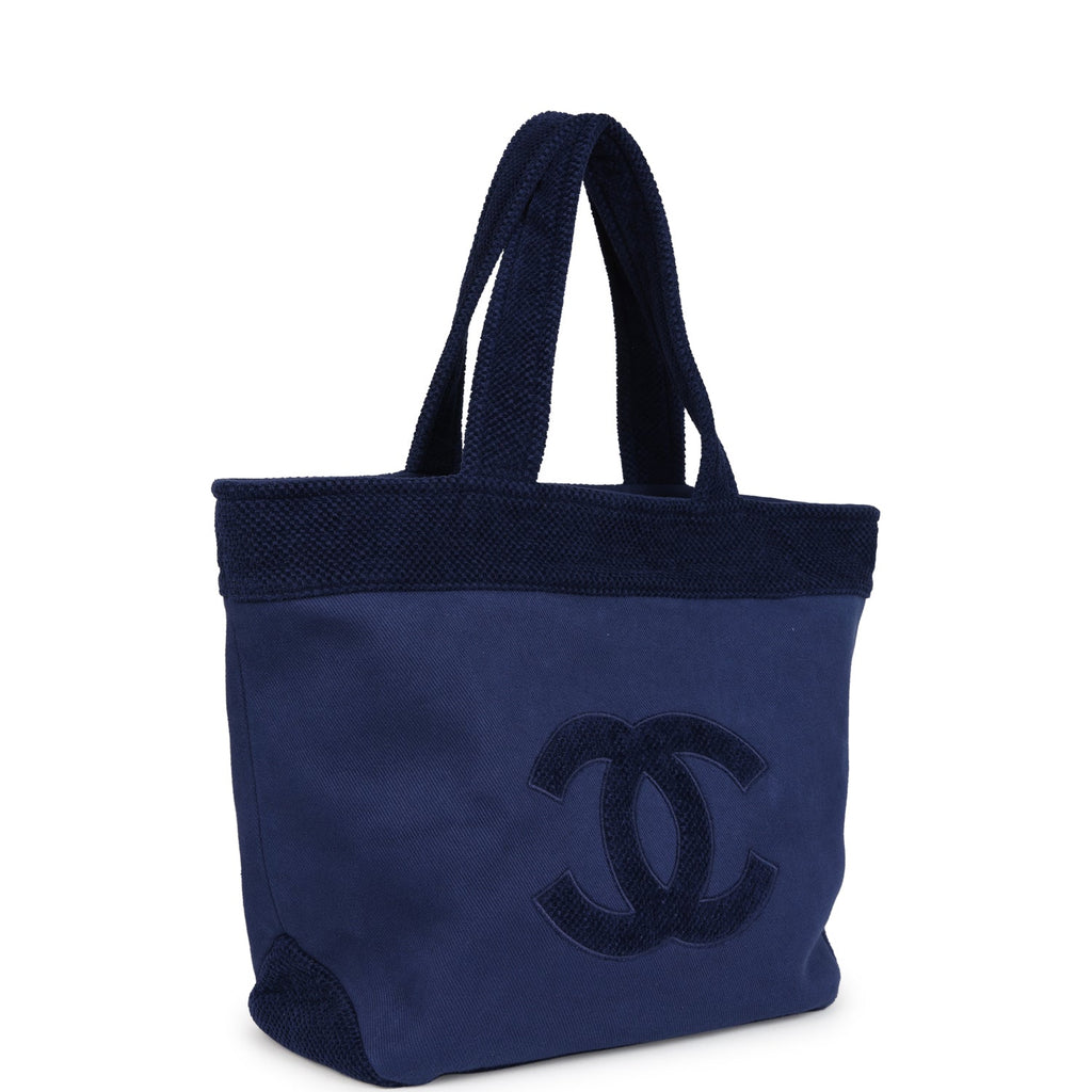 CC Beach Tote Bag & Towel Set Navy Blue Canvas & Terry