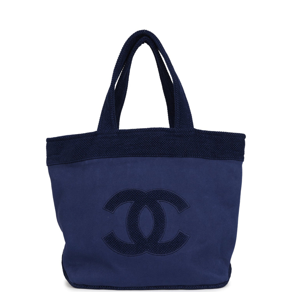 CC Beach Tote Bag & Towel Set Navy Blue Canvas & Terry