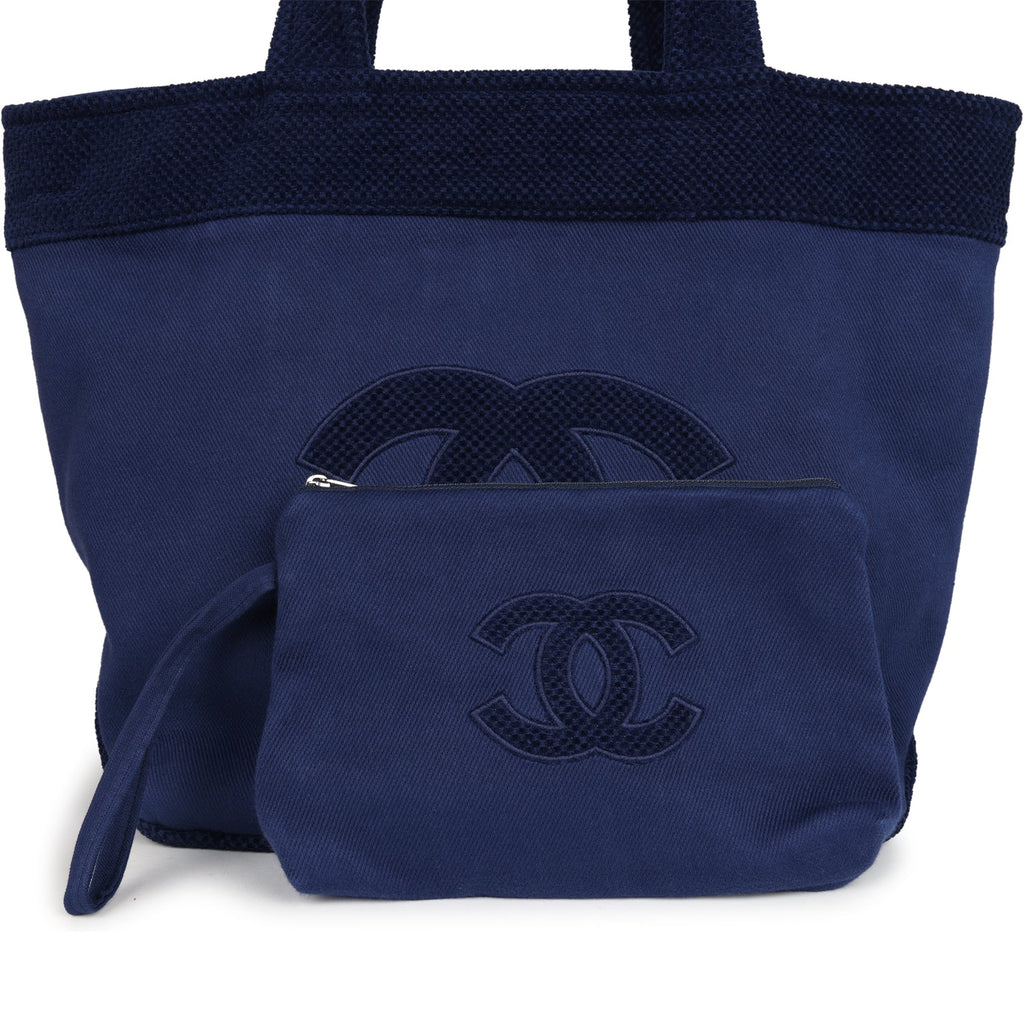 CC Beach Tote Bag & Towel Set Navy Blue Canvas & Terry