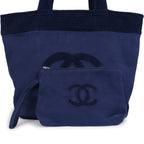 CC Beach Tote Bag & Towel Set Navy Blue Canvas & Terry