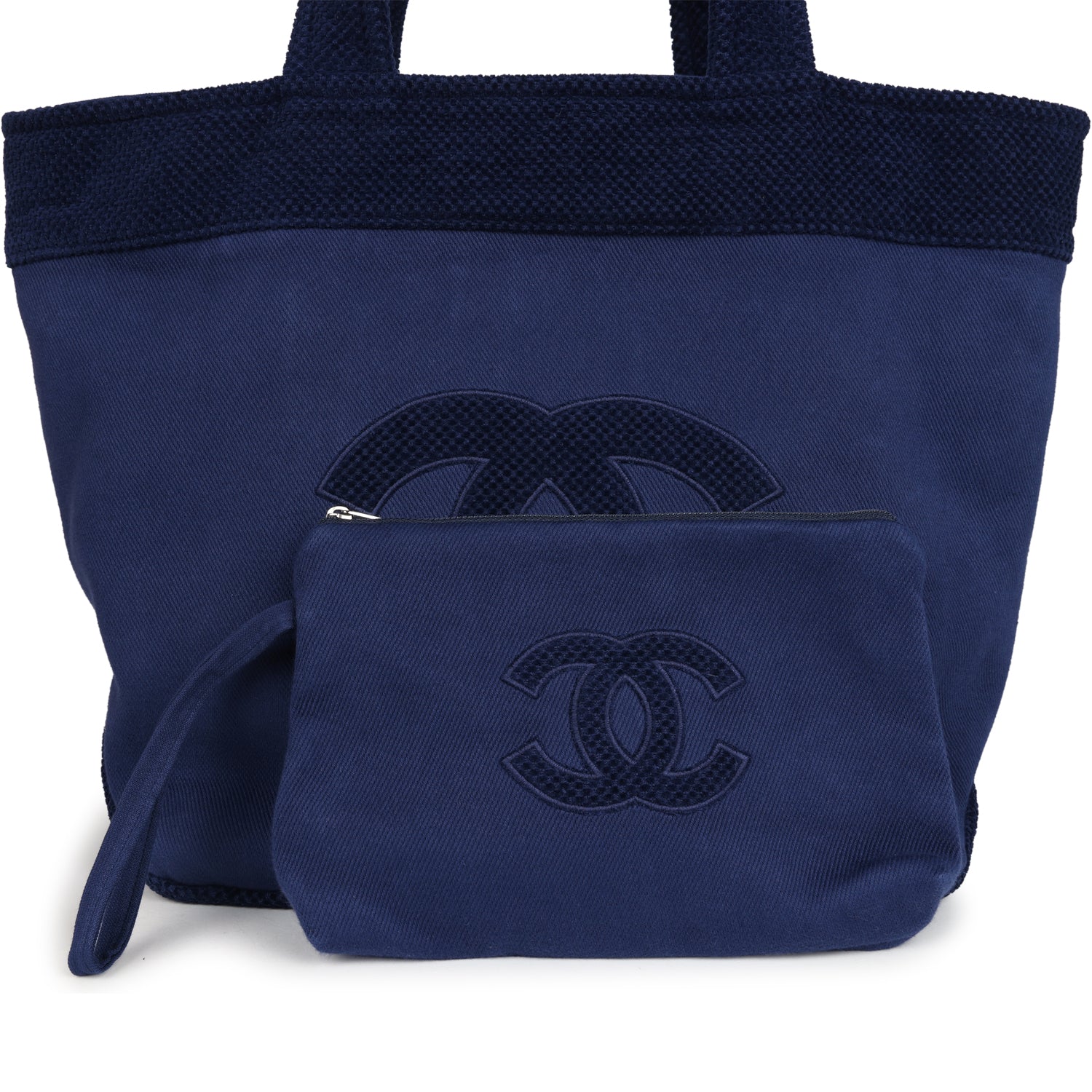 CC Beach Tote Bag & Towel Set Navy Blue Canvas & Terry