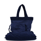 CC Beach Tote Bag & Towel Set Navy Blue Canvas & Terry
