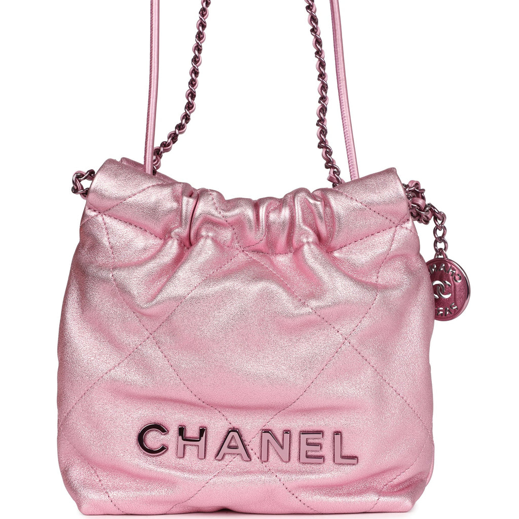 Mini 22 Bag Pink Metallic Lambskin Lacquered Metal Hardware