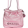 Mini 22 Bag Pink Metallic Lambskin Lacquered Metal Hardware