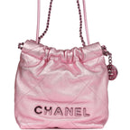 Mini 22 Bag Pink Metallic Lambskin Lacquered Metal Hardware