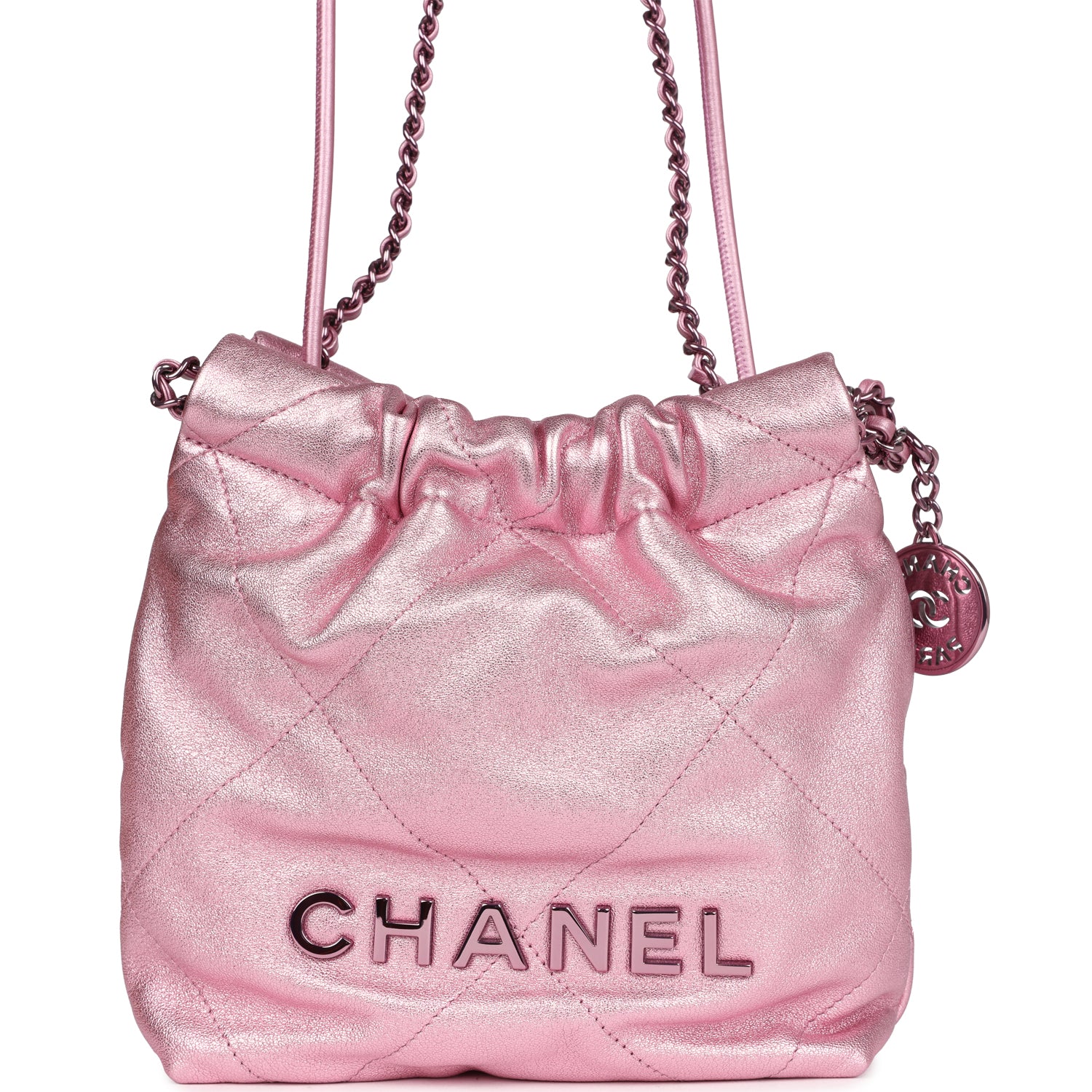 Mini 22 Bag Pink Metallic Lambskin Lacquered Metal Hardware