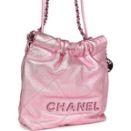 Mini 22 Bag Pink Metallic Lambskin Lacquered Metal Hardware