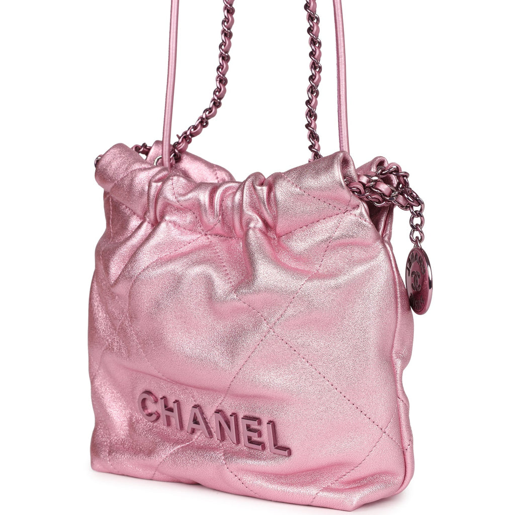 Mini 22 Bag Pink Metallic Lambskin Lacquered Metal Hardware