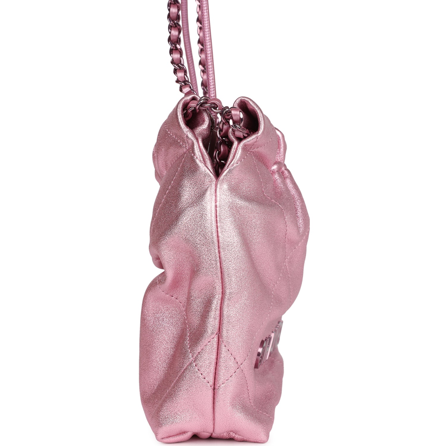 Mini 22 Bag Pink Metallic Lambskin Lacquered Metal Hardware