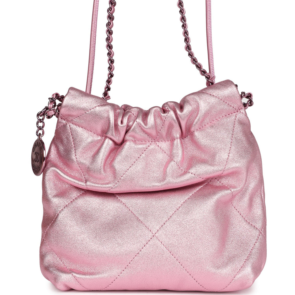 Mini 22 Bag Pink Metallic Lambskin Lacquered Metal Hardware